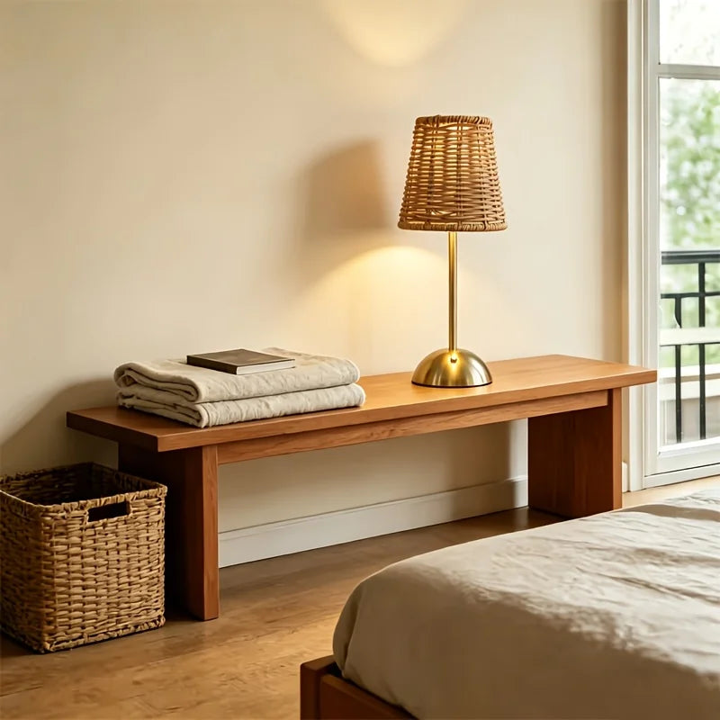 Bohemian Woven Rattan Art Table Lamp Touch Control USB Dimmable