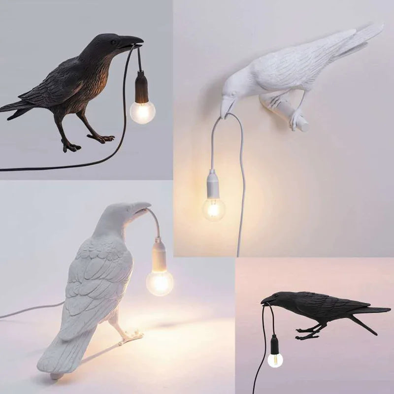 Resin Lucky Bird Crow Wall & Table Lamp Night Light Free Bulb