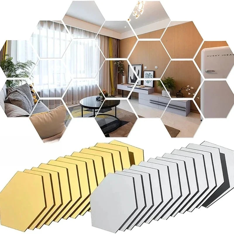 Modern Hexagon Acrylic Adhesive Wall Sticker Mirror for Home Decor