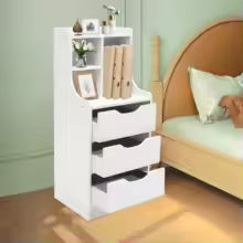 Tall Nightstand with 3 Drawers Vertical Bedside Cabinet for Bedroom Study
