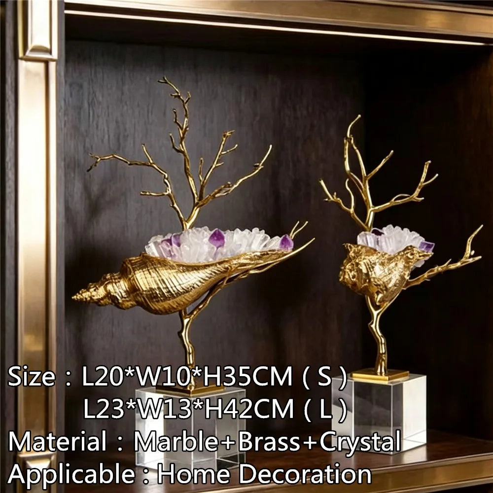 Modern Luxury Crystal Conch Desktop Ornament for Living Room Decor