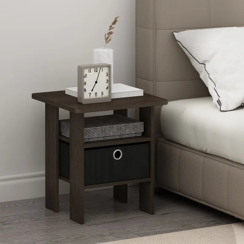 44cm Modern Bedside Table Set of 2 with Bin Drawer Nightstand
