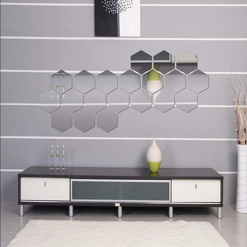 Modern 3D Hexagon Honeycomb Acrylic Mirror Wall Stickers for Home Decor