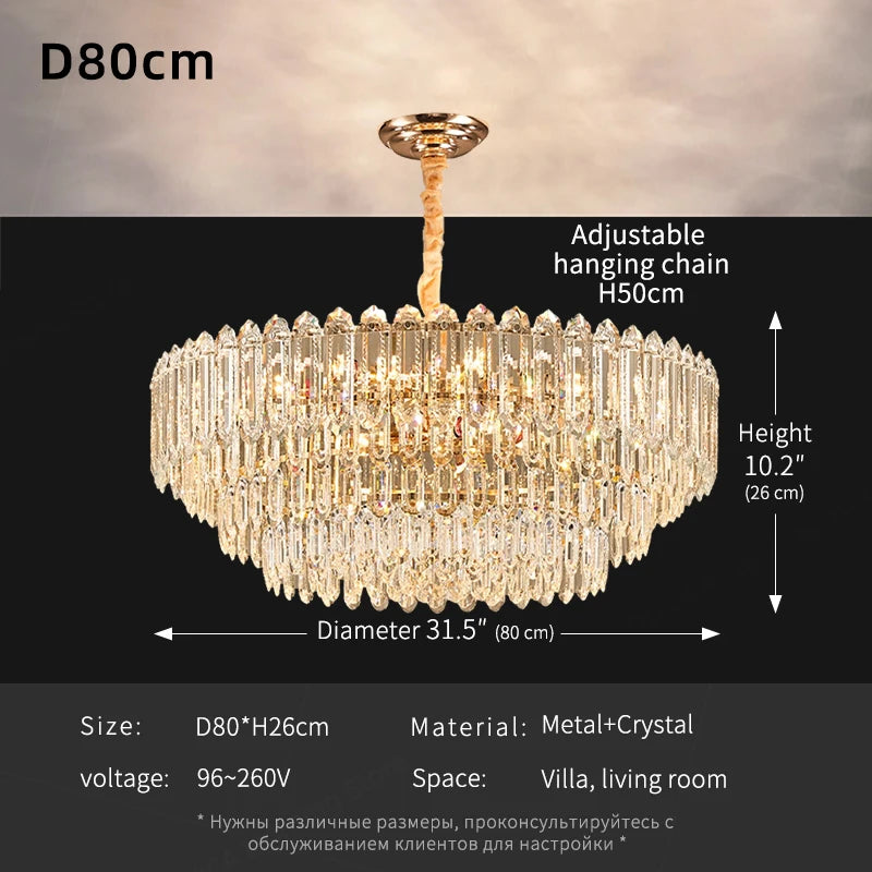 Modern LED Ceiling Hanging Lamp Living Room Designer Luxury Circular Dining Table Pendant Lighting Crystal High Chandelier