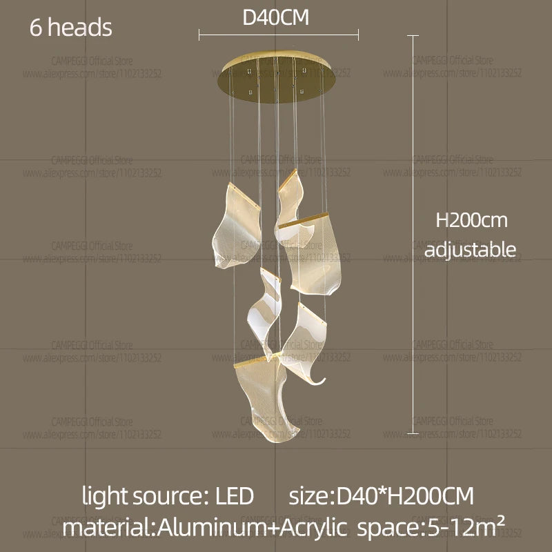 Modern LED Chandelier Aluminum Acrylic Pendant Light for Living Room