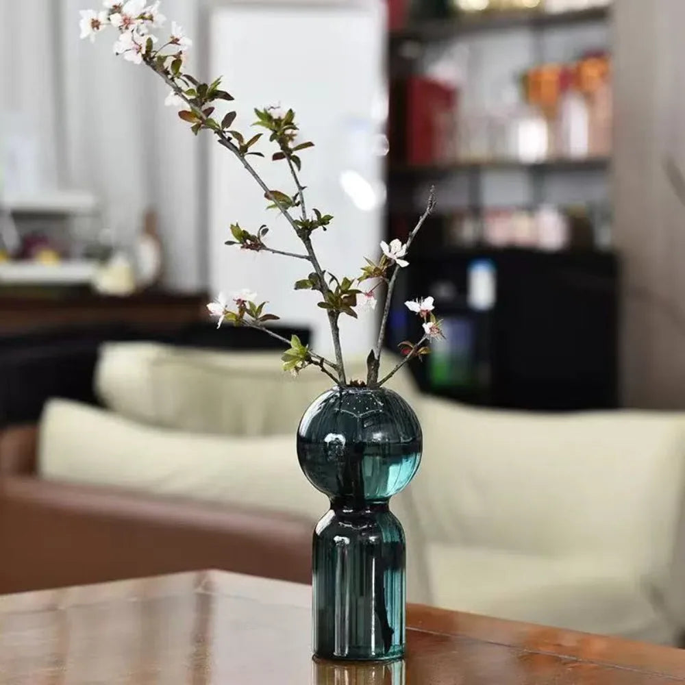 Creative Striped Glass Flower Vase Tabletop Ornament for Home Decor