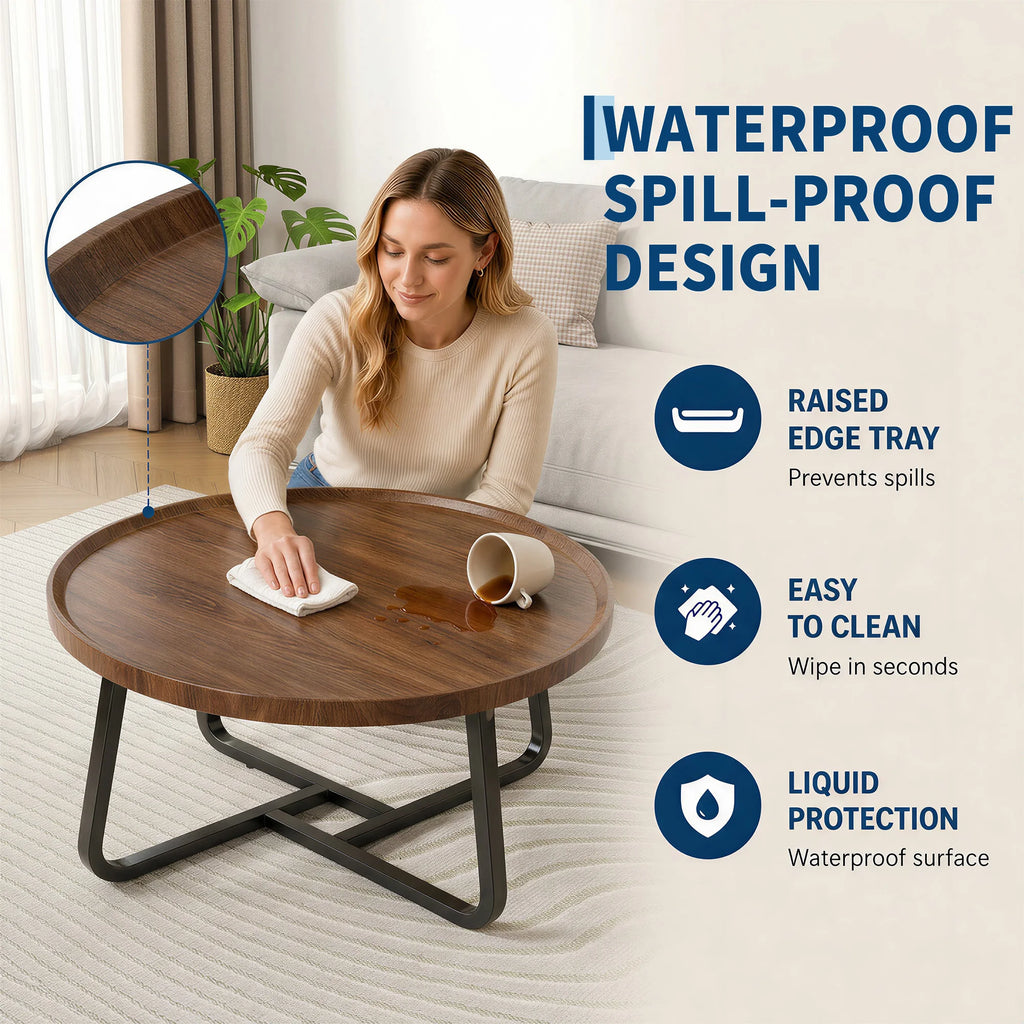50 cm Minimalist Round Side Table Small Coffee Tea End Table with Metal Frame for Living Room Bedroom Decor