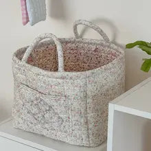 Vintage Floral Quilted Storage Basket With Handle for Home Decor