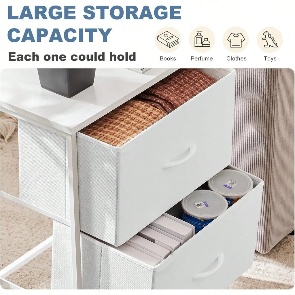 51cm Modern 2-Drawer Nightstand Wooden Bedside Table with Fabric Drawers
