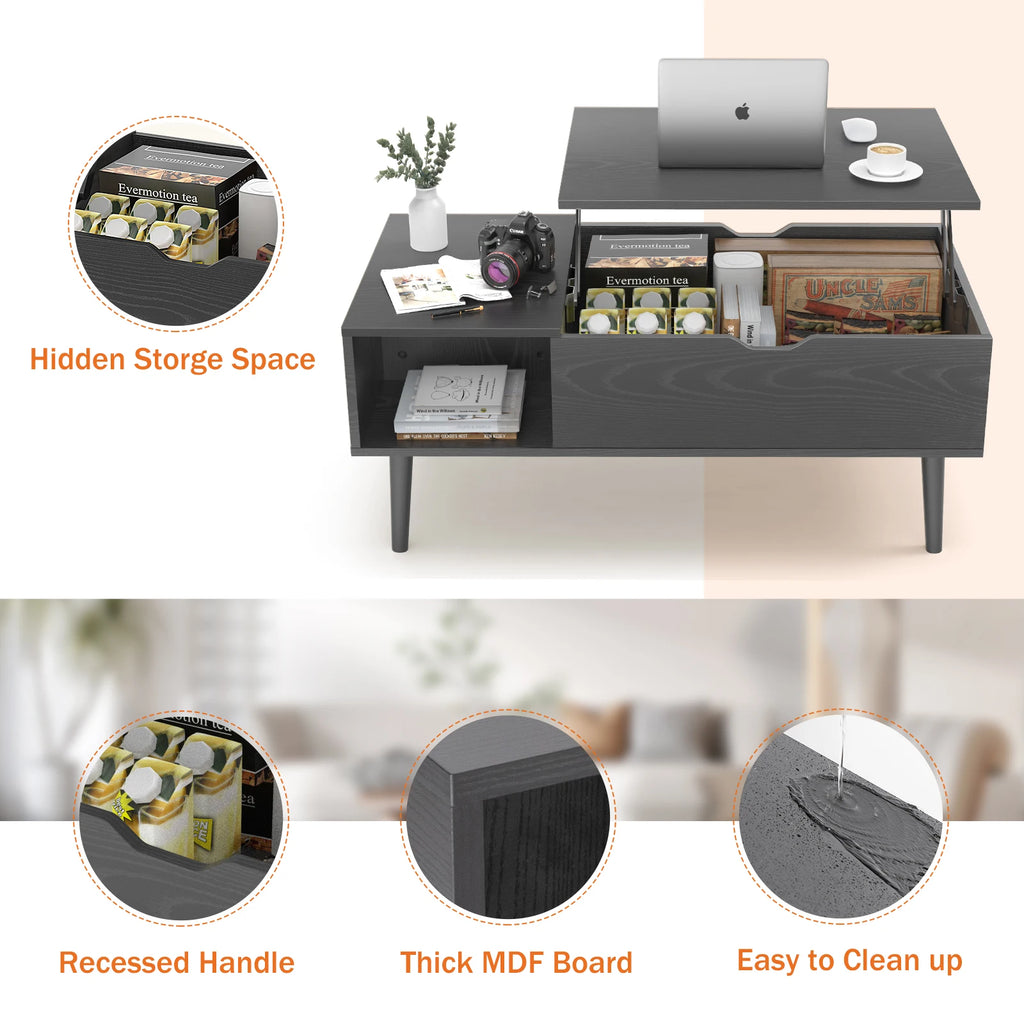 100 x 50 cm Wood Lift Top Coffee Table with Adjustable Storage Shelf