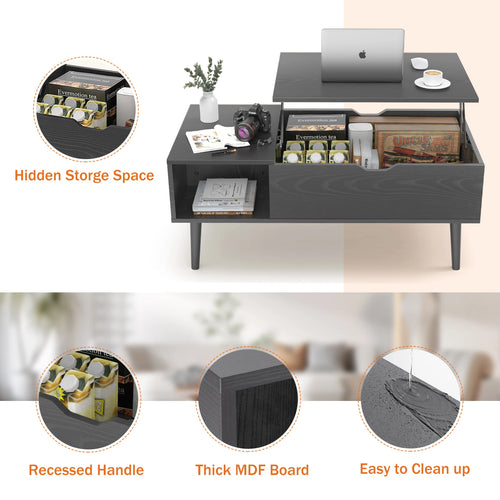 100 x 50 cm Wood Lift Top Coffee Table with Adjustable Storage Shelf