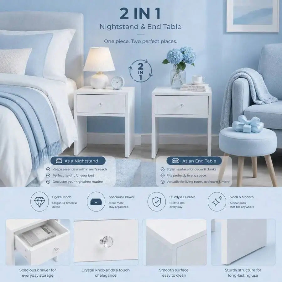 Modern 53 cm 2-in-1 Storage Stool Nightstand Bedside Table End Table