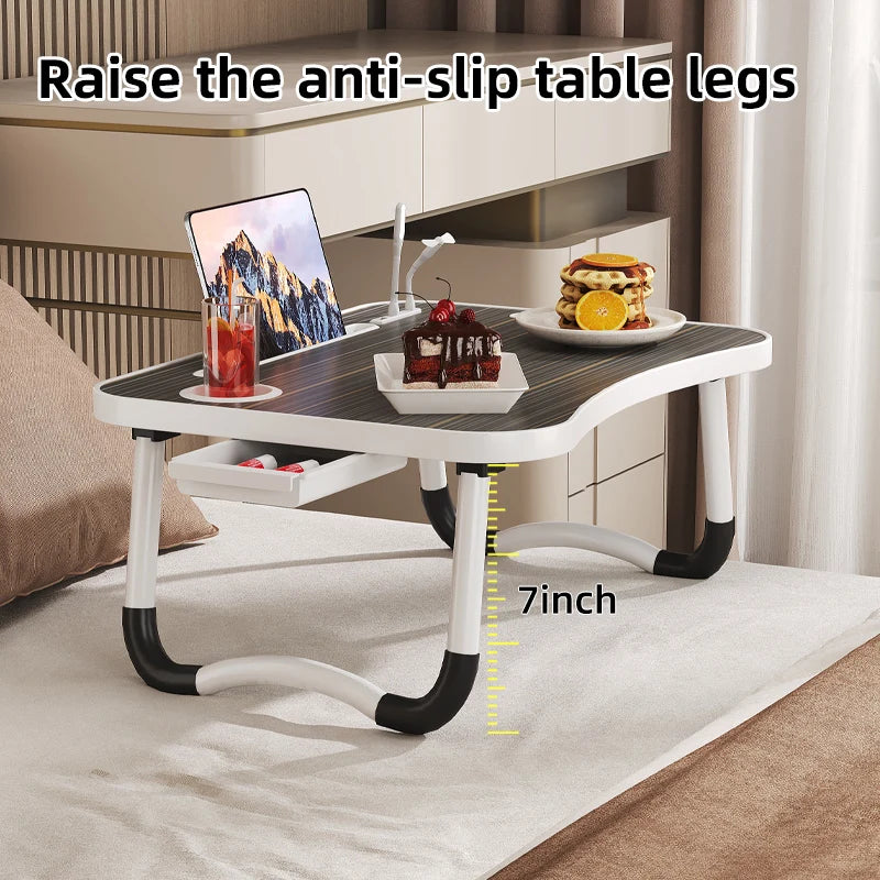 Lap Desk with Tablet Slot, Foldable Laptop Table with Storage Drawer for Bed