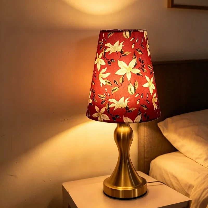 Modern Printed Fabric LED USB Desk Lamp Three Colors for Bedroom Home Office