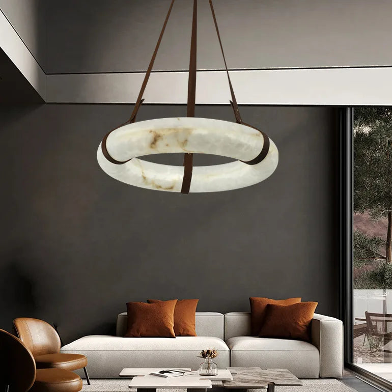 Modern Imitation Marble Resin LED Pendant Light Circular Ring Dining Room Living