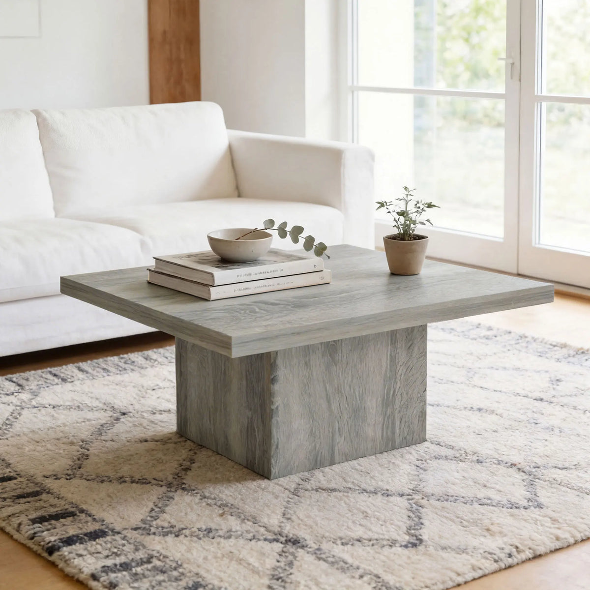 80cm Modern Square Wooden Coffee Table with Gray Wood Grain Finish