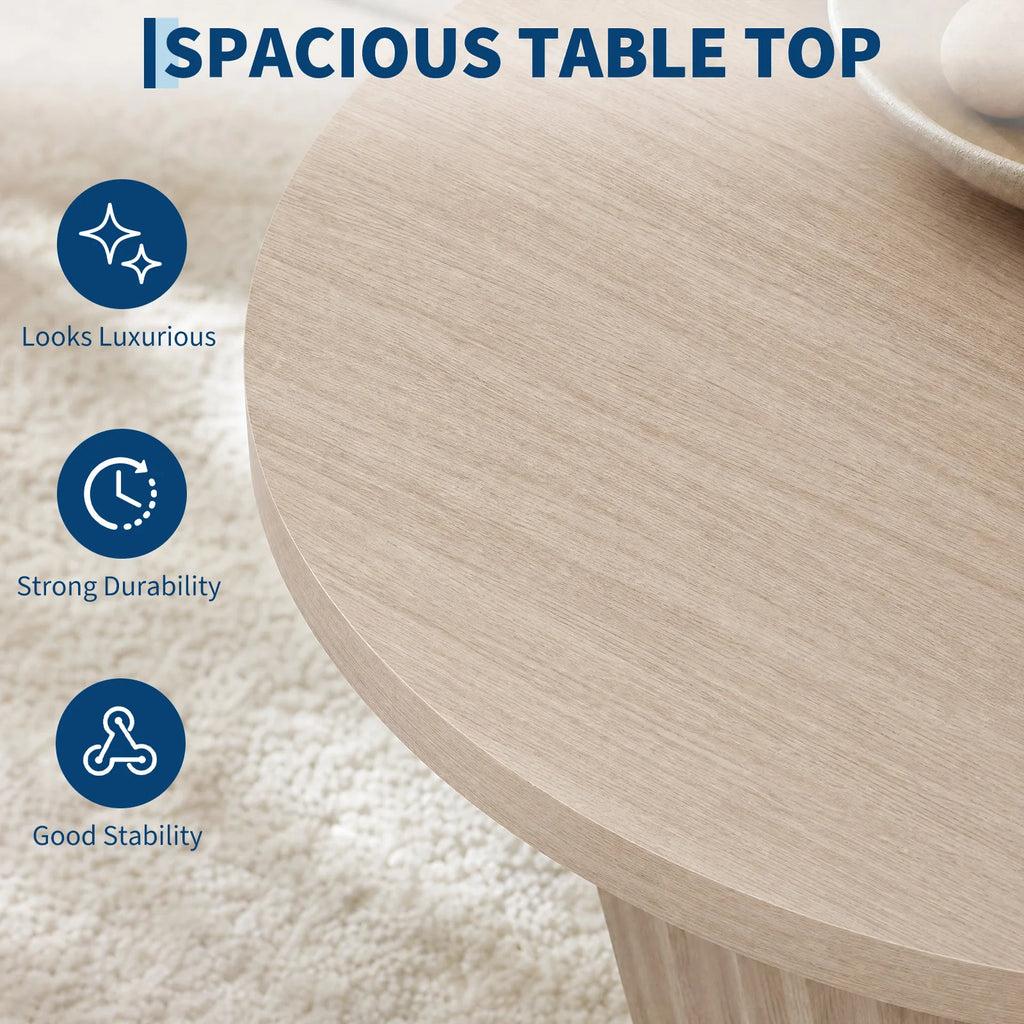 80 cm Round Fluted Drum Coffee Table with MDF Top for Living Room Apartment