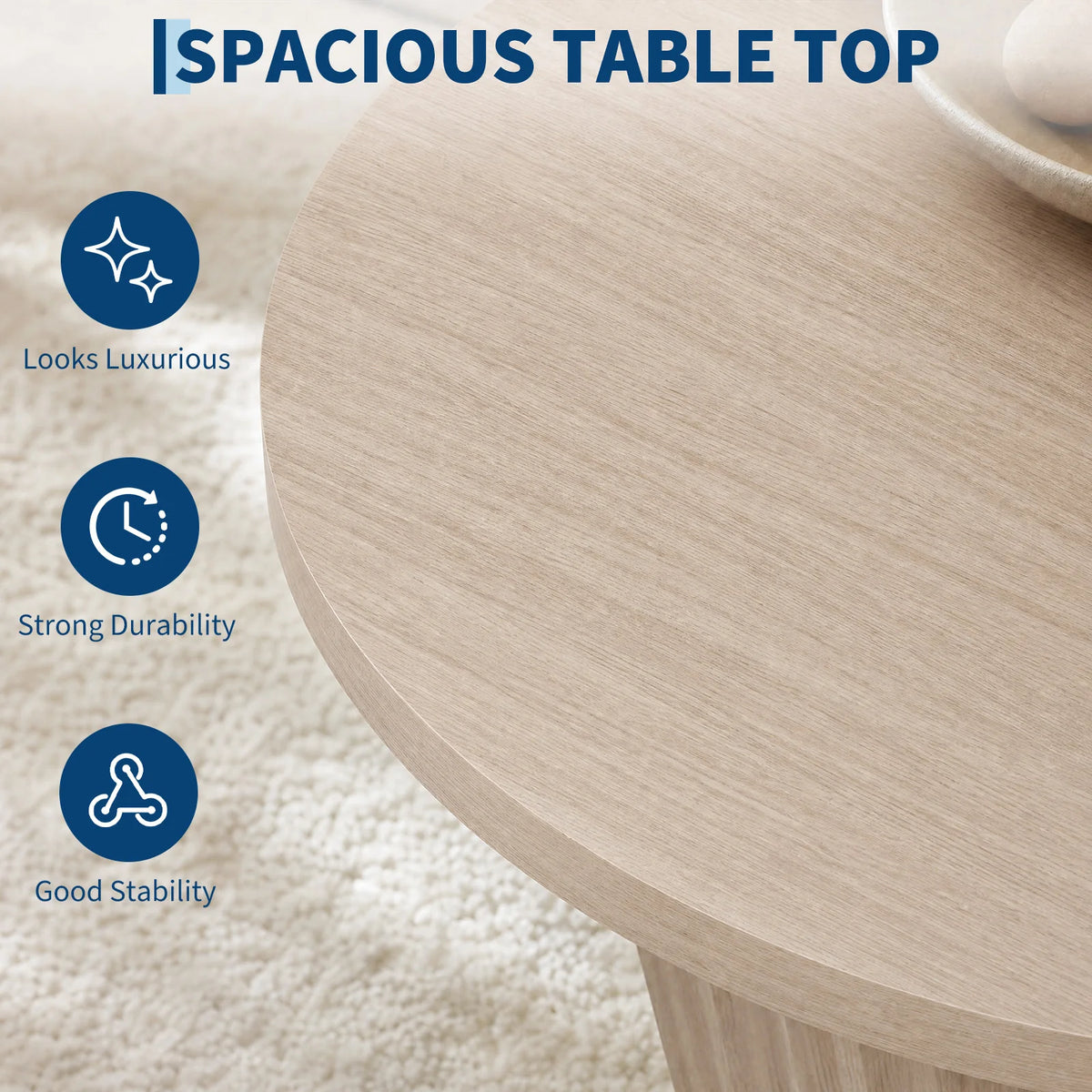 80 cm Round Fluted Drum Coffee Table with MDF Top for Living Room Apartment