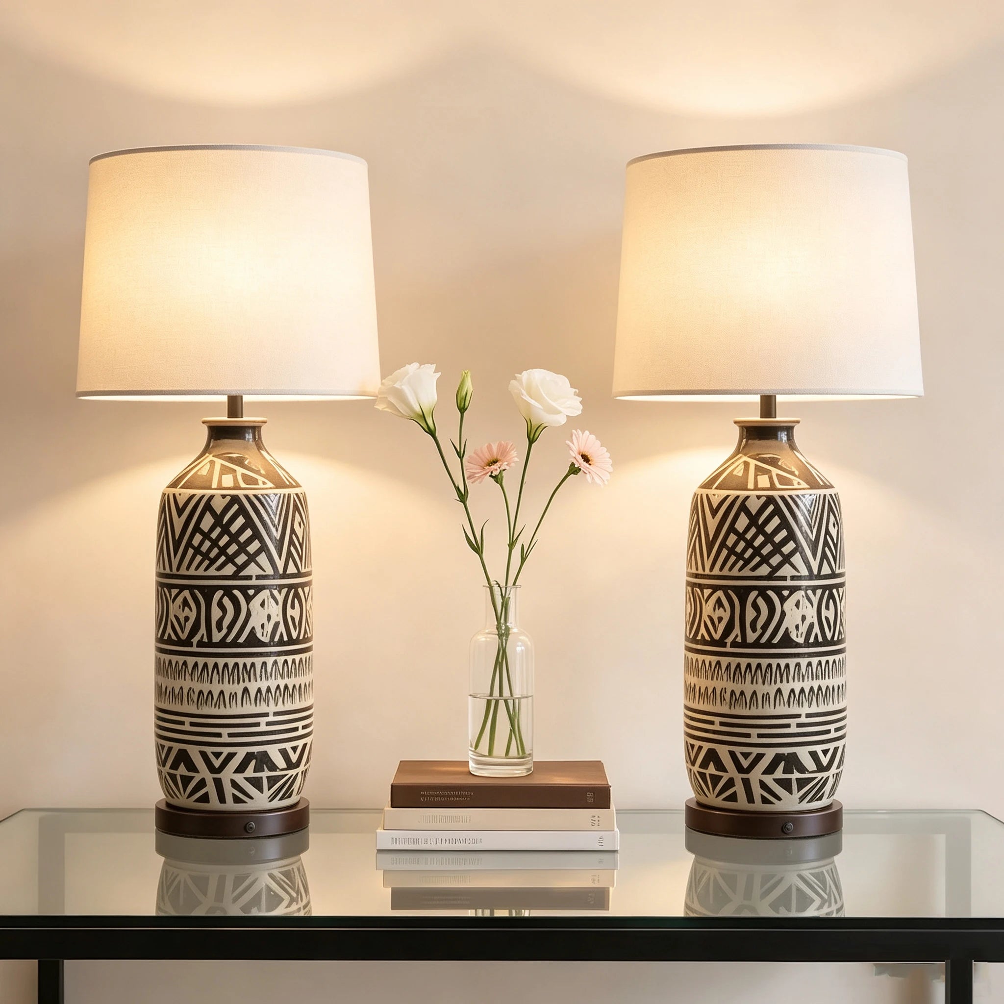 Nordic Ceramic Bedside Table Lamp White Reflective Cloth Shade