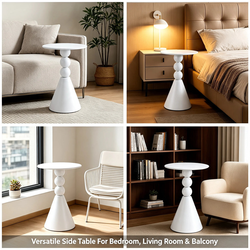 40 cm Round Pedestal Side Table with Hand-Welded Iron Base White