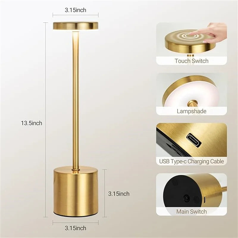LED Metal Desk Lamp USB Rechargeable Touch Sensor Table Lamp