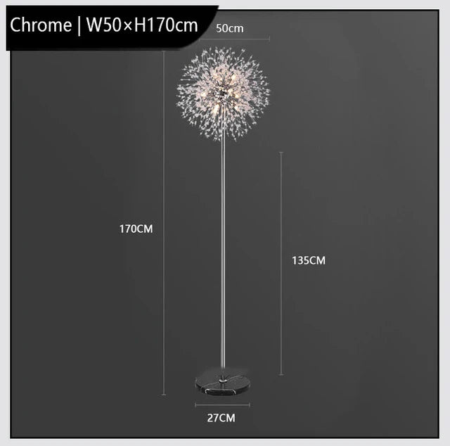 Modern Crystal LED Dandelion Floor Lamp Gold Chrome for Living Room Dining Room