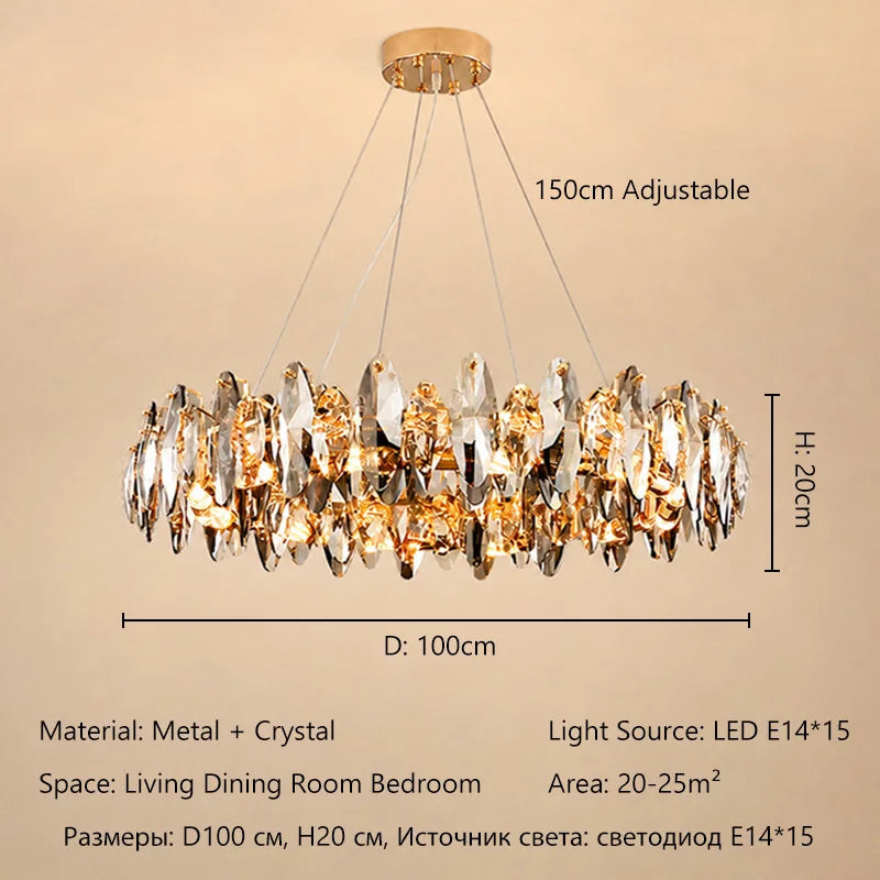 Modern Luxury Crystal Chandelier LED Pendant Light Living Room Dining Room