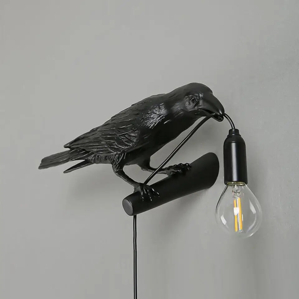 Resin Lucky Bird Crow Wall & Table Lamp Night Light Free Bulb