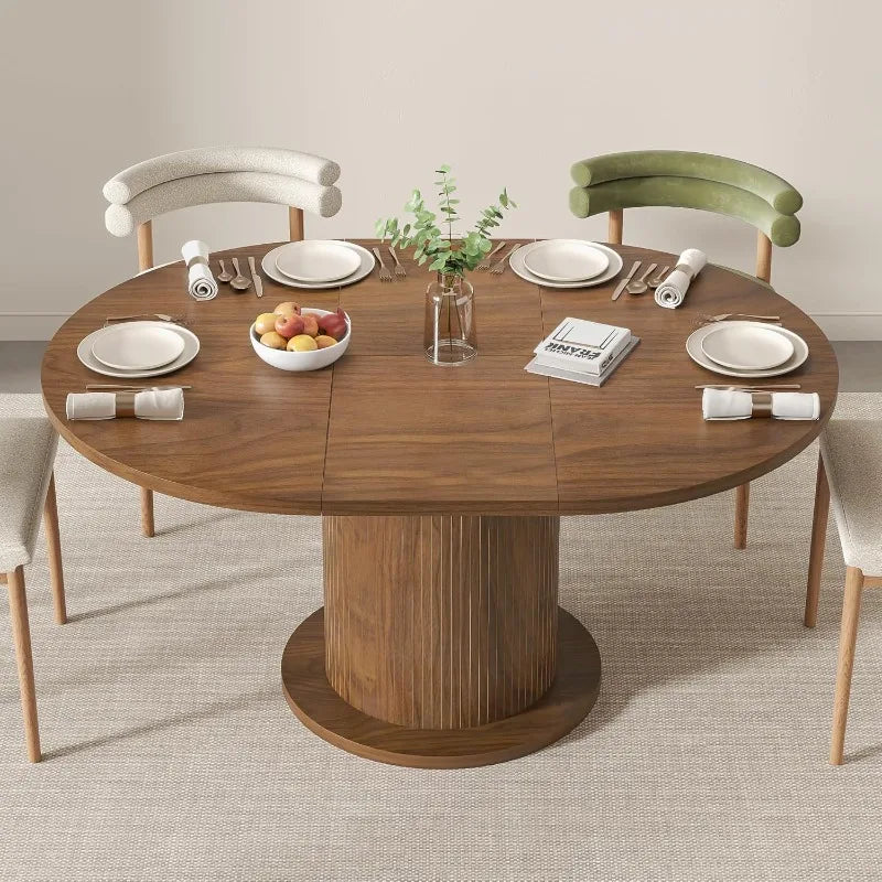 110-150cm Modern Farmhouse Round Dining Table for 4-6 People Adjustable Size