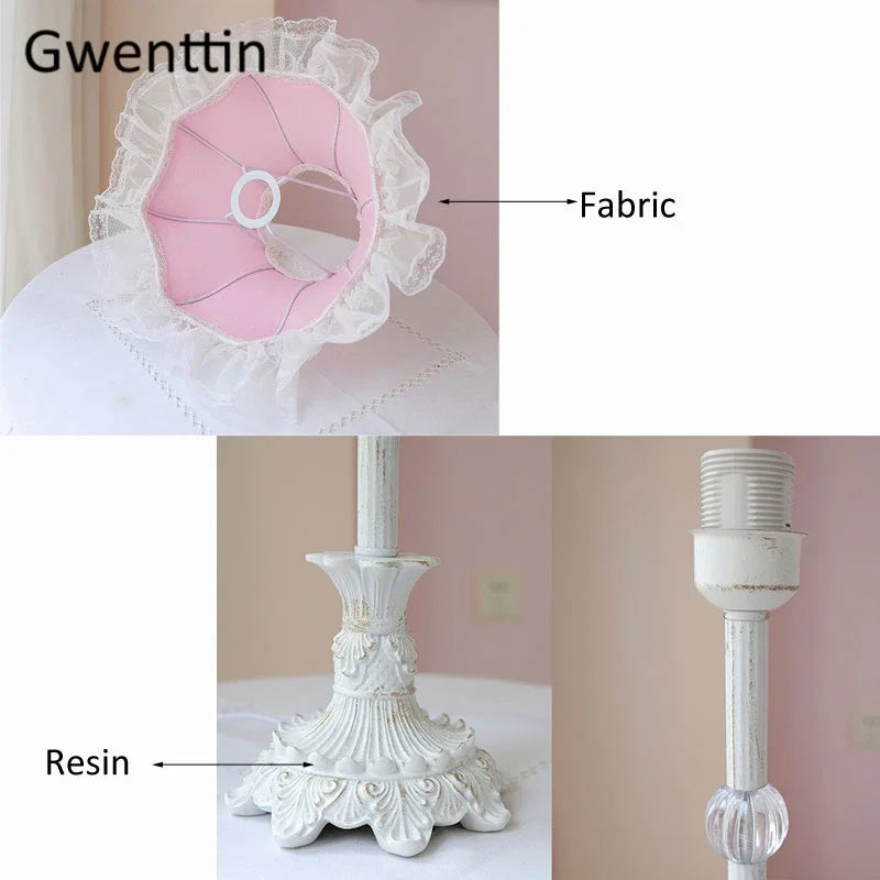 Nordic Ins Pink Table Lamp Lace Fabric LED Stand Desk Light Fixtures for Bedroom Bedside Princess Home Decor Luminaire E27