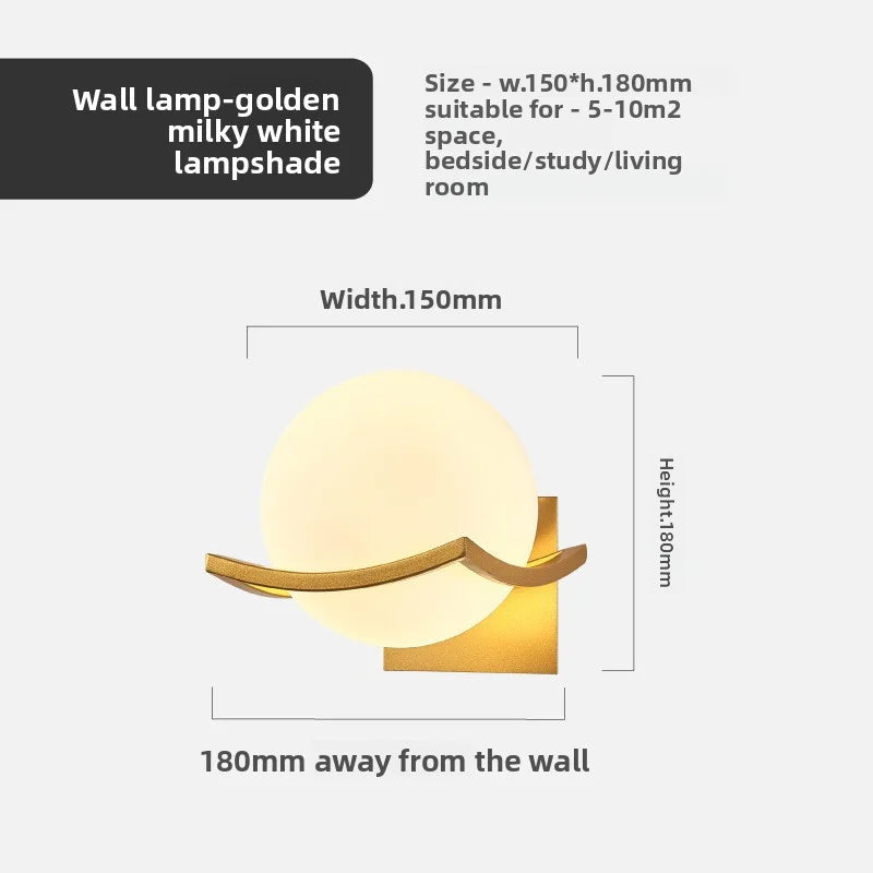 Modern Glass Ball LED Moon Wall Lamp Gold Decoration Light for Bedroom Bedside Hotel Porch