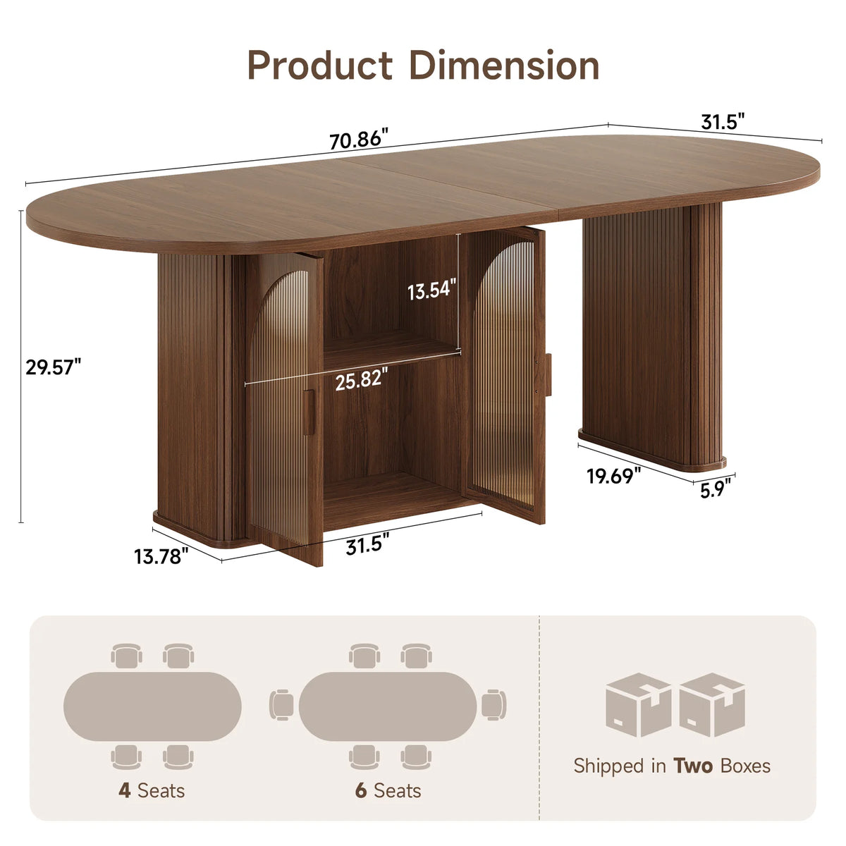 177.8cm Oval Dining Table for 6 to 8 People with Storage LED Light