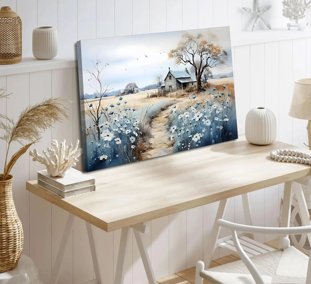 Rustic Farmhouse Landscape Canvas Painting Poster for Home Decor