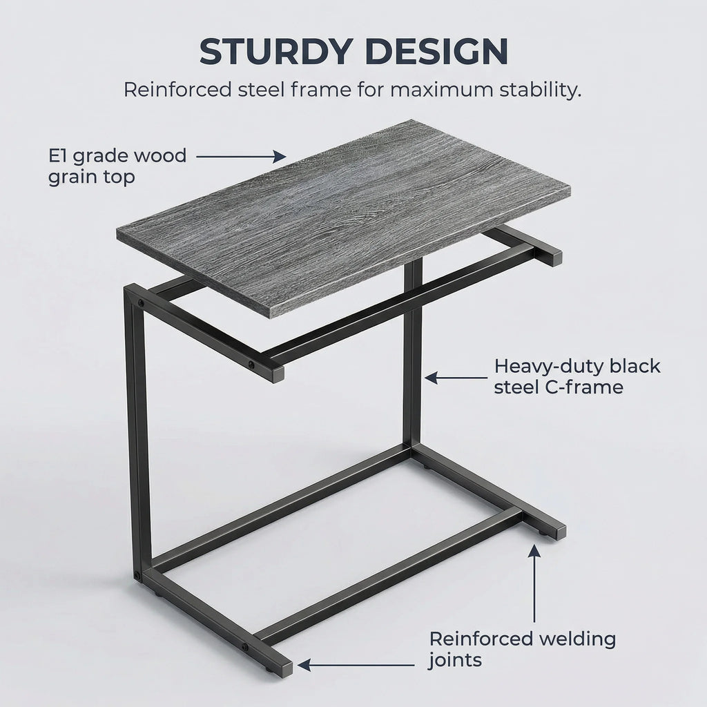 C-Shaped Metal Frame Wooden Side Table 68.6 cm High