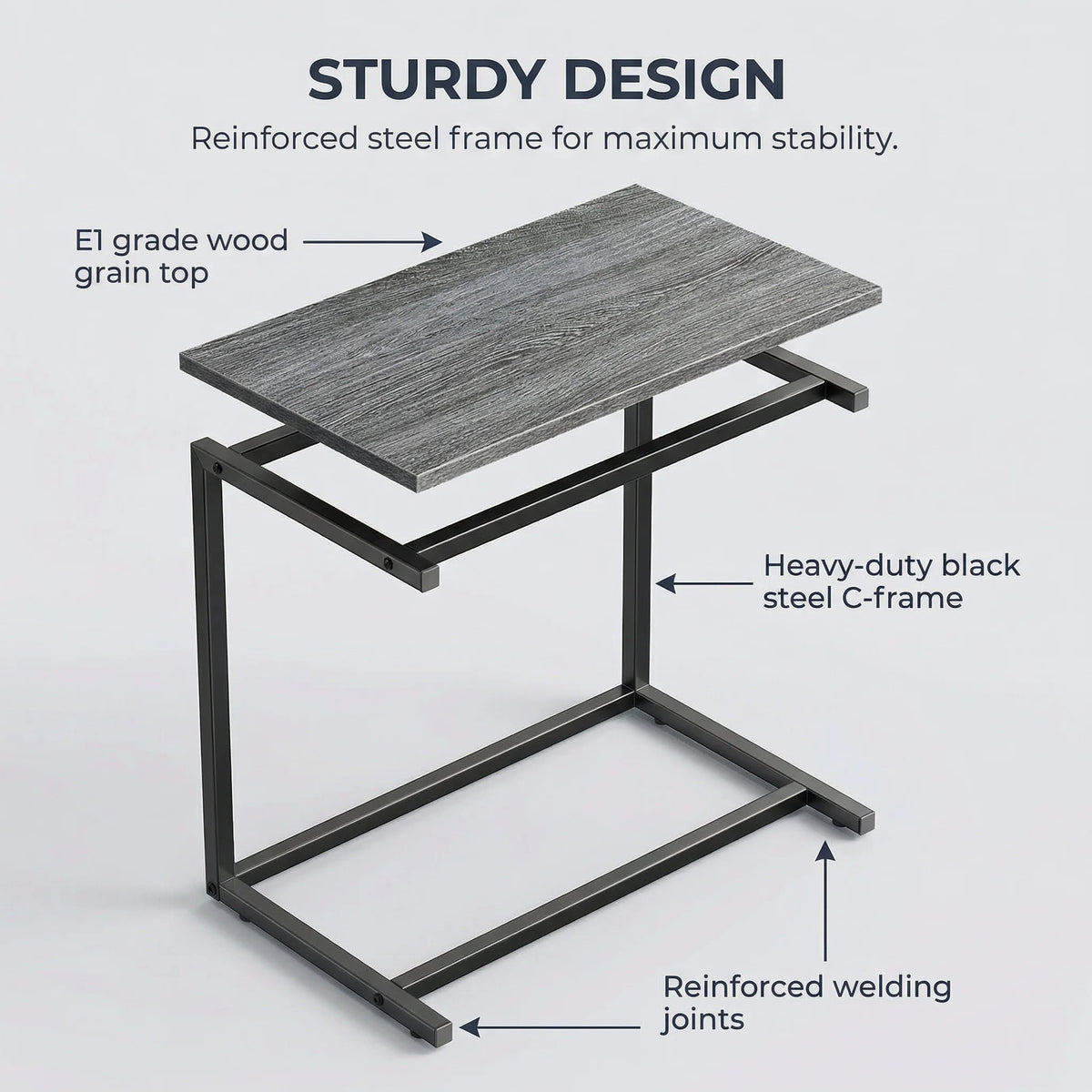 C-Shaped Metal Frame Wooden Side Table 68.6 cm High
