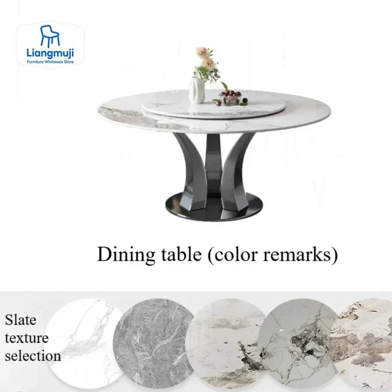 Modern Round Dining Table with Turntable Minimalist Stainless Steel Base