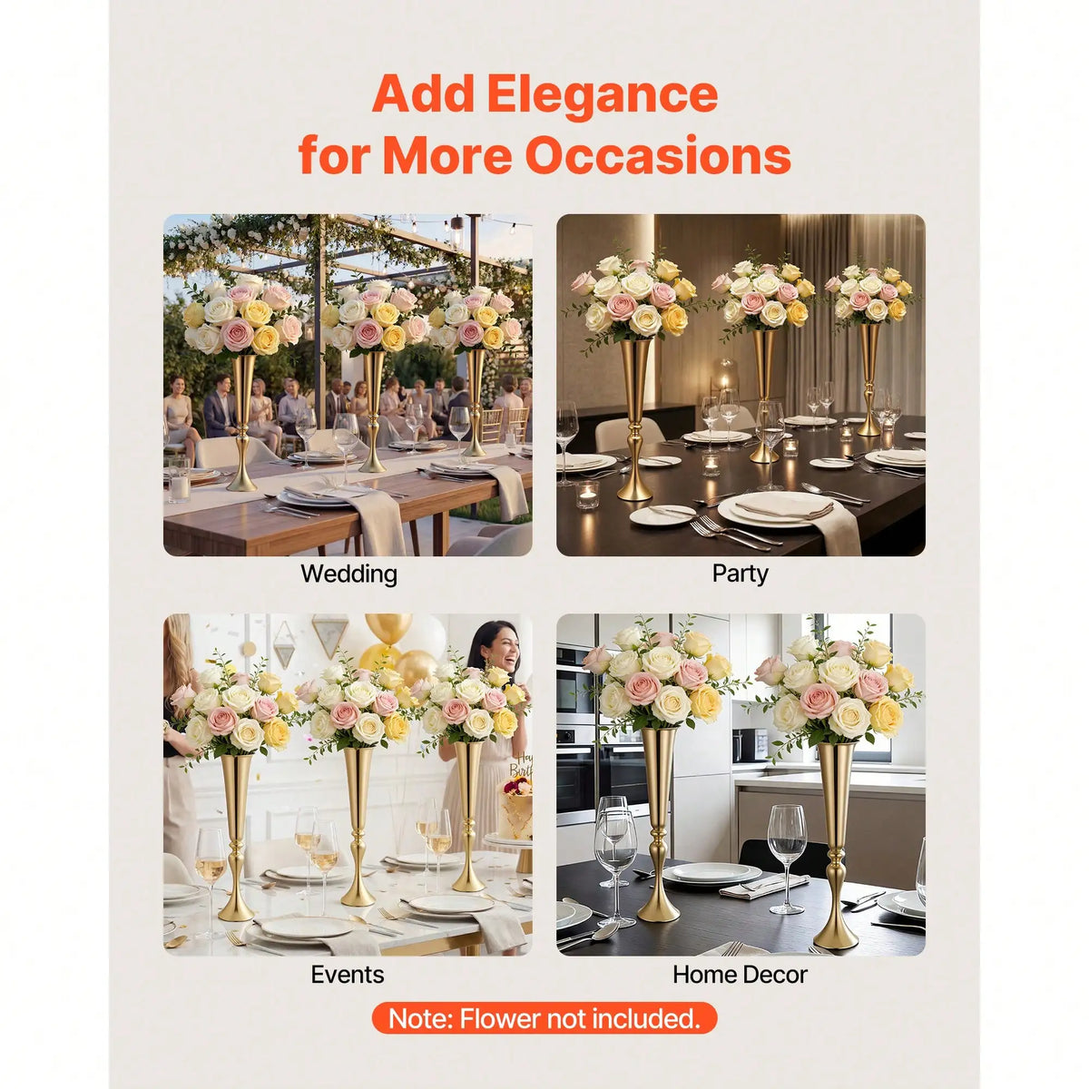Modern Trumpet Metal Flower Vase for Tabletop Decor