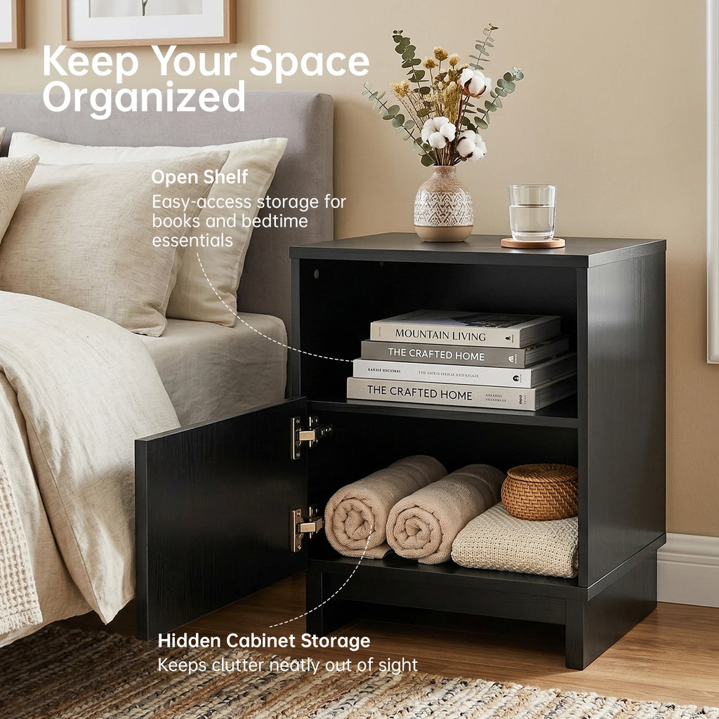 45cm Modern Bedside Table Wooden Nightstand with Storage Cabinet