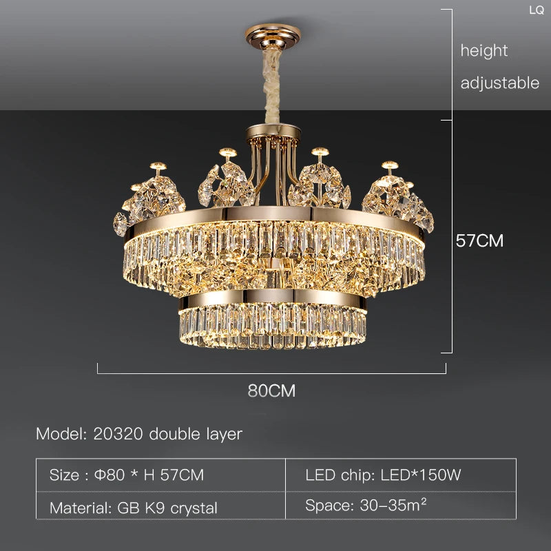 Postmodern Double-Layer Crystal LED Pendant Light for Living Room Villa