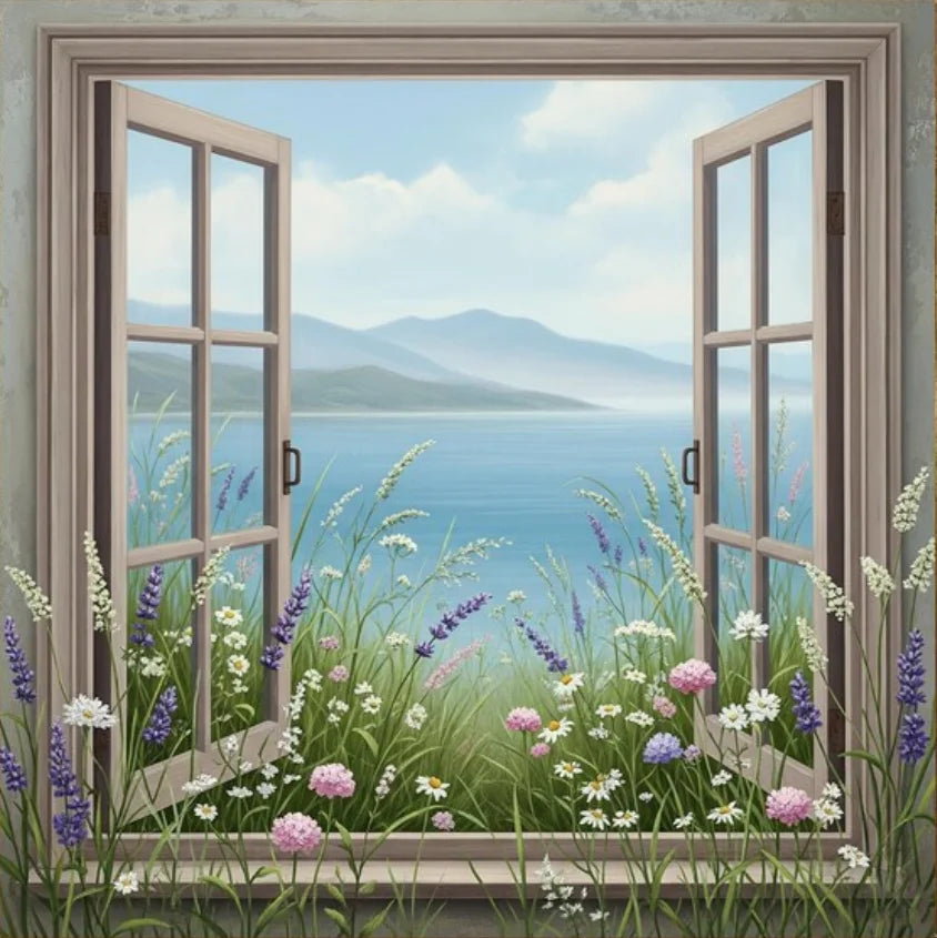Modern 3D Open Window Landscape Canvas Painting Poster for Home Decor