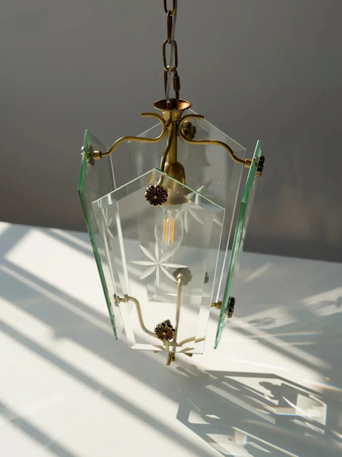 French Vintage Copper Pendant Light Etched Glass Bedroom Dining Room