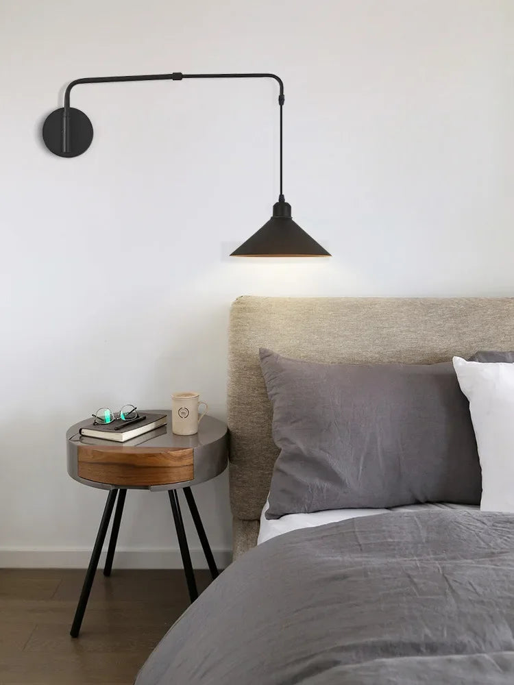 Industrial Long Pole Swing Arm Black Wall Light LED Adjustable Rotary Hanging Bedside Light Dining Table Home Living Room Decor