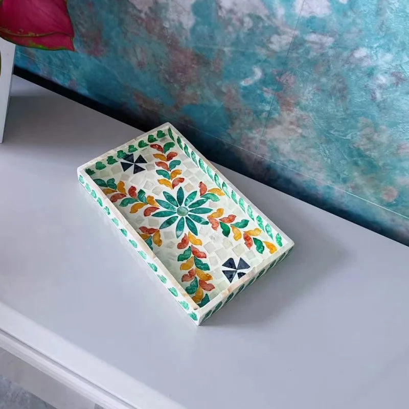 Nordic Colorful Shell Wooden Fruit Plate Jewelry Tray Home Decor
