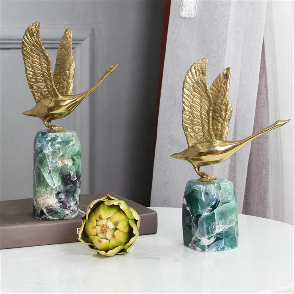 Modern Luxury Brass Bird Sculpture Tabletop Ornament for Home Decor