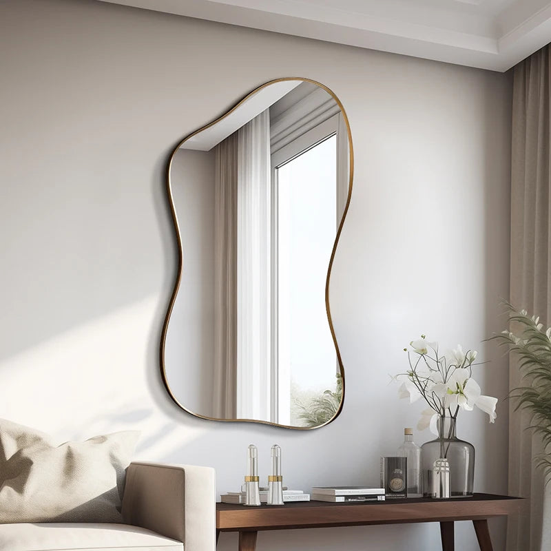 Modern Luxury Irregular Full Body Standing Floor Mirror for Living Room