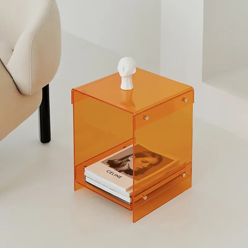 Nordic Acrylic Double-Deck Coffee Table Transparent Side Table with Storage for Living Room Bedroom