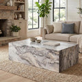 100cm Modern Rectangular Coffee Table Faux Grey Marble Wood Base