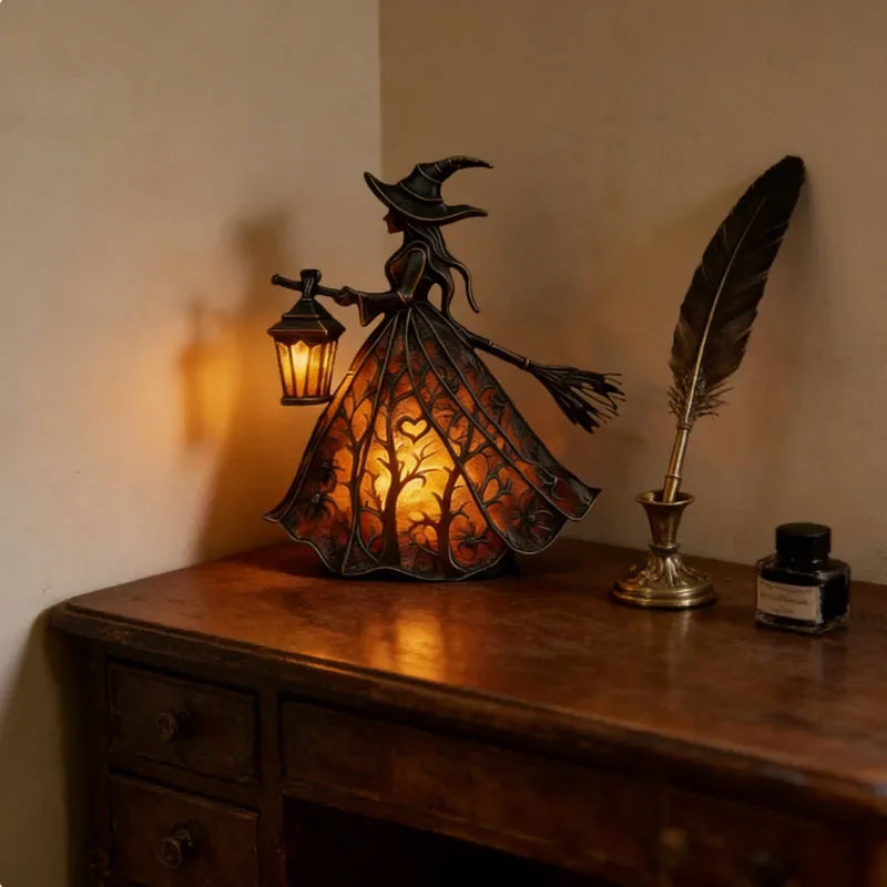 16cm Gothic Resin Halloween Witch Lamp Statue for Tabletop Decor