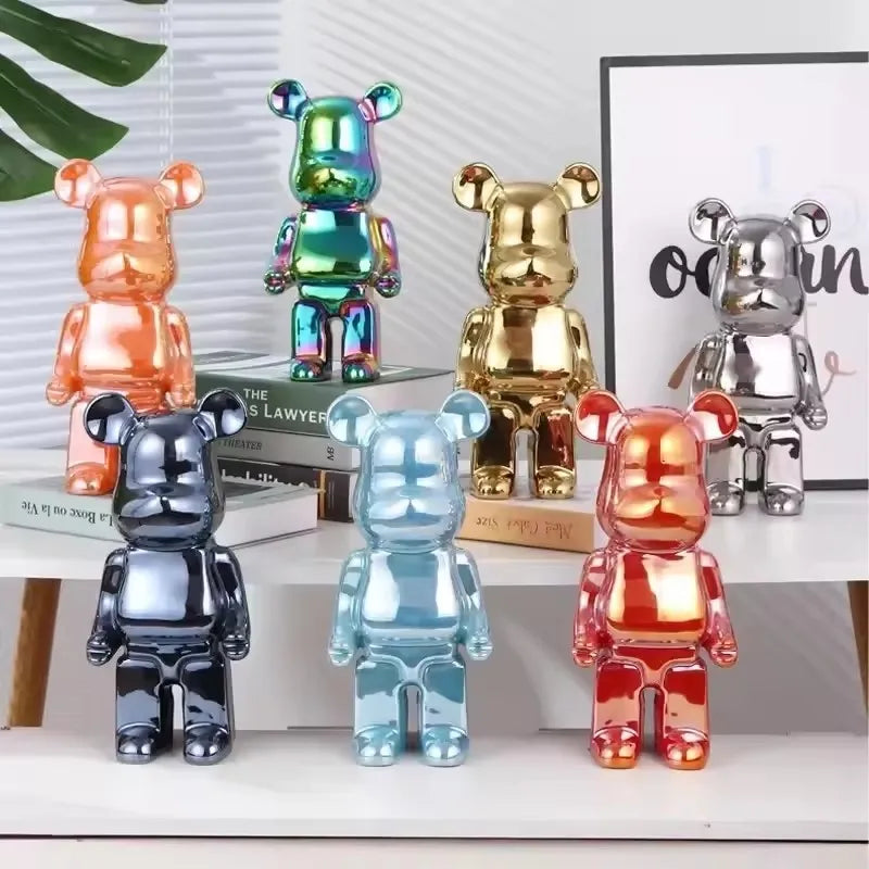 Modern Ceramic Plated Bear Figurine Sculpture for Home Decor