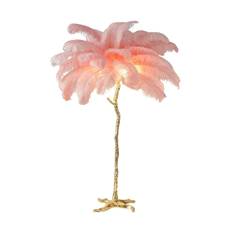 Modern Ostrich Feather LED Floor Lamp Resin Base Living Room Bedroom